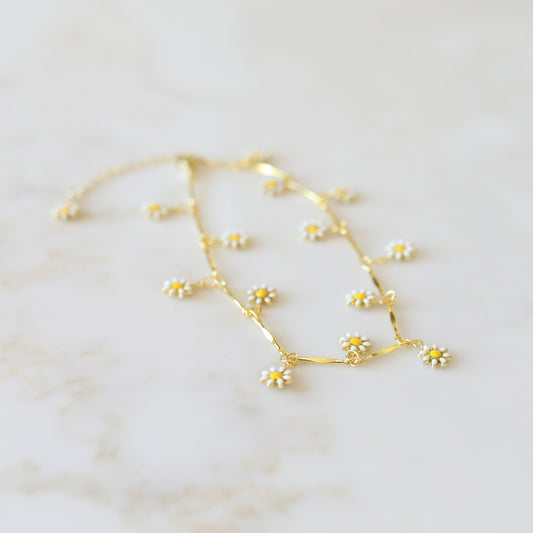 Daisy Anklet Multicolored Enamel Daisy Charms
