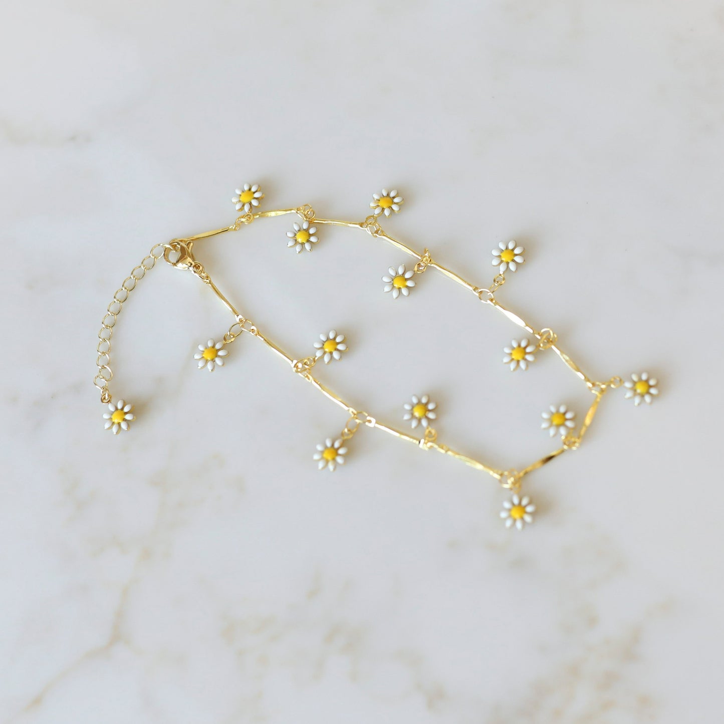 Daisy Anklet White Enamel Daisy Charms