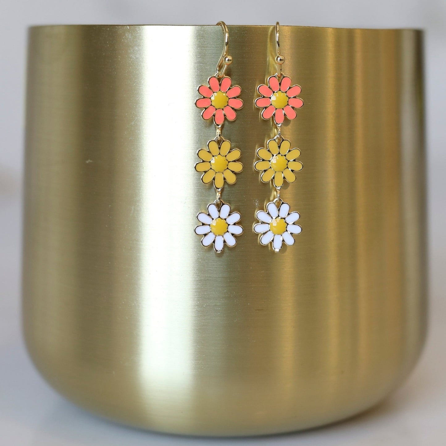 Triple Daisy Enamel Earrrings
