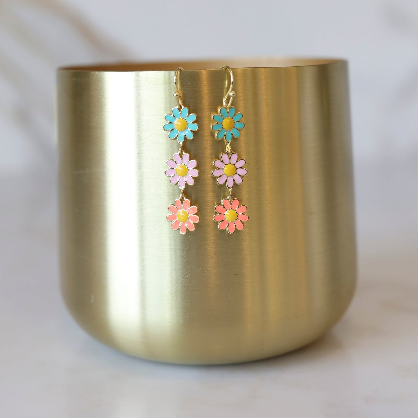 Triple Daisy Enamel Earrings