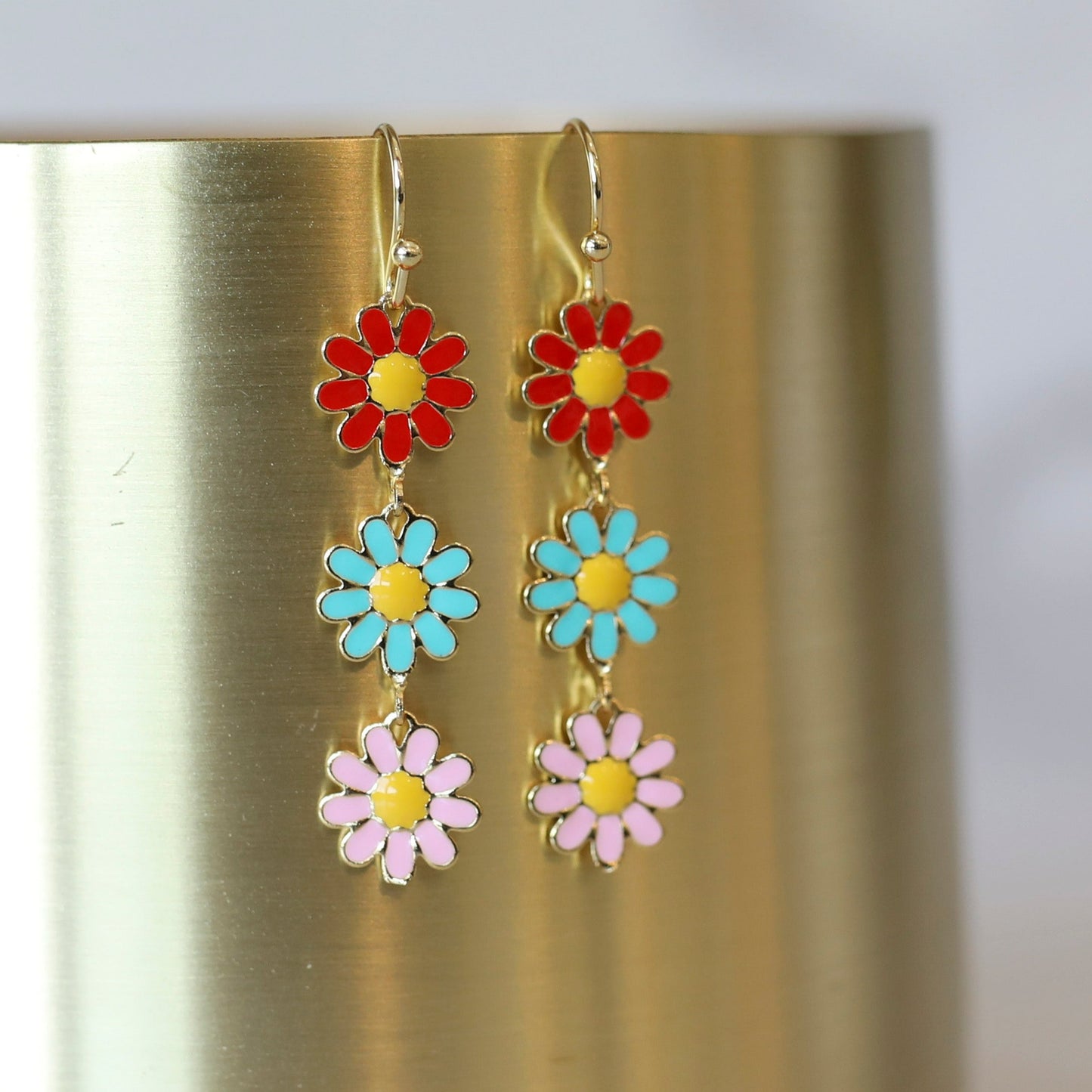 Triple Daisy Enamel Earrings