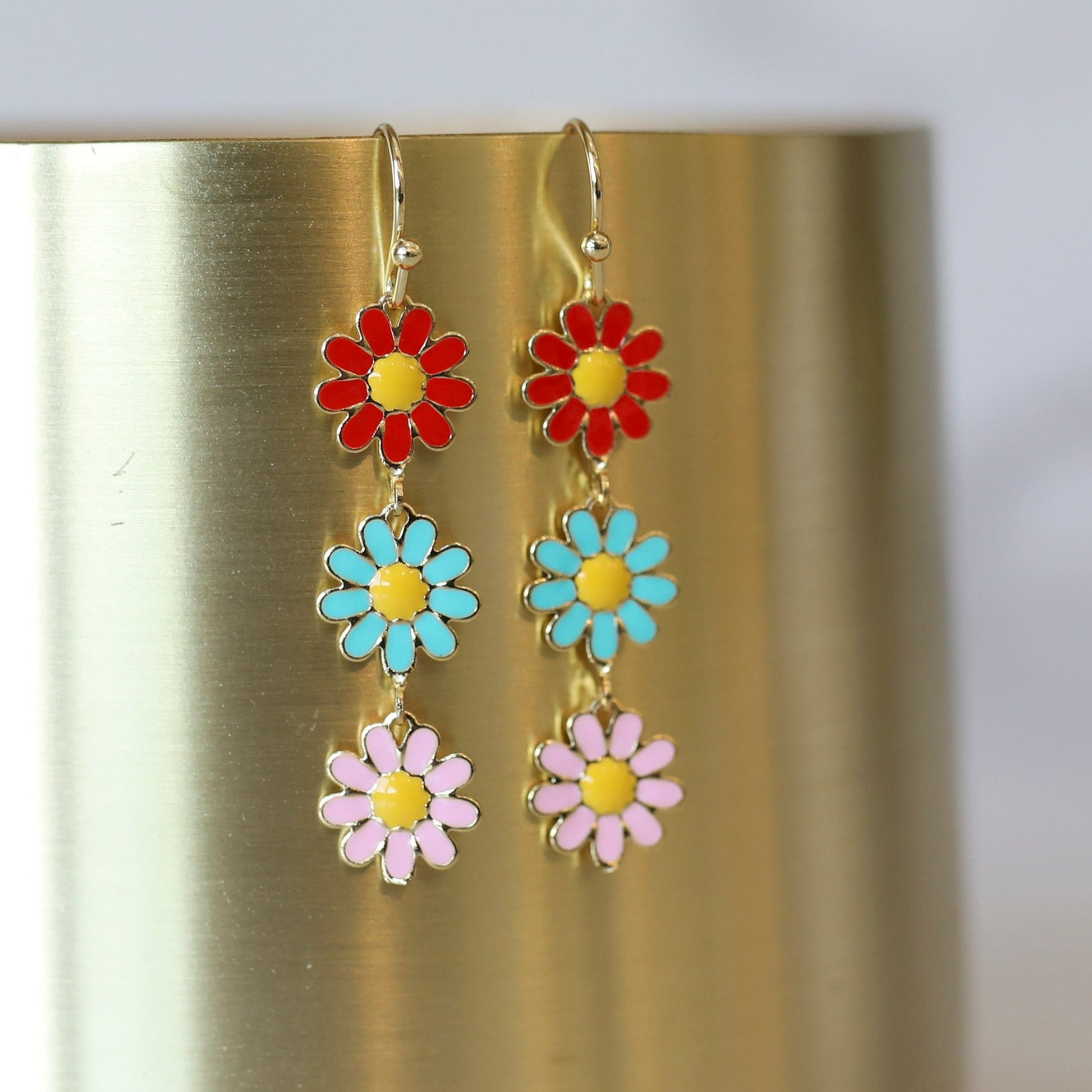 Triple Daisy Enamel Earrings