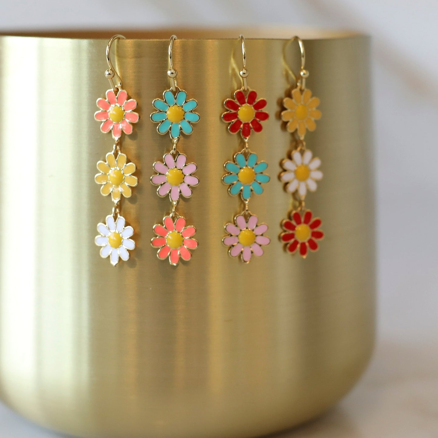 Triple Daisy Enamel Earrings
