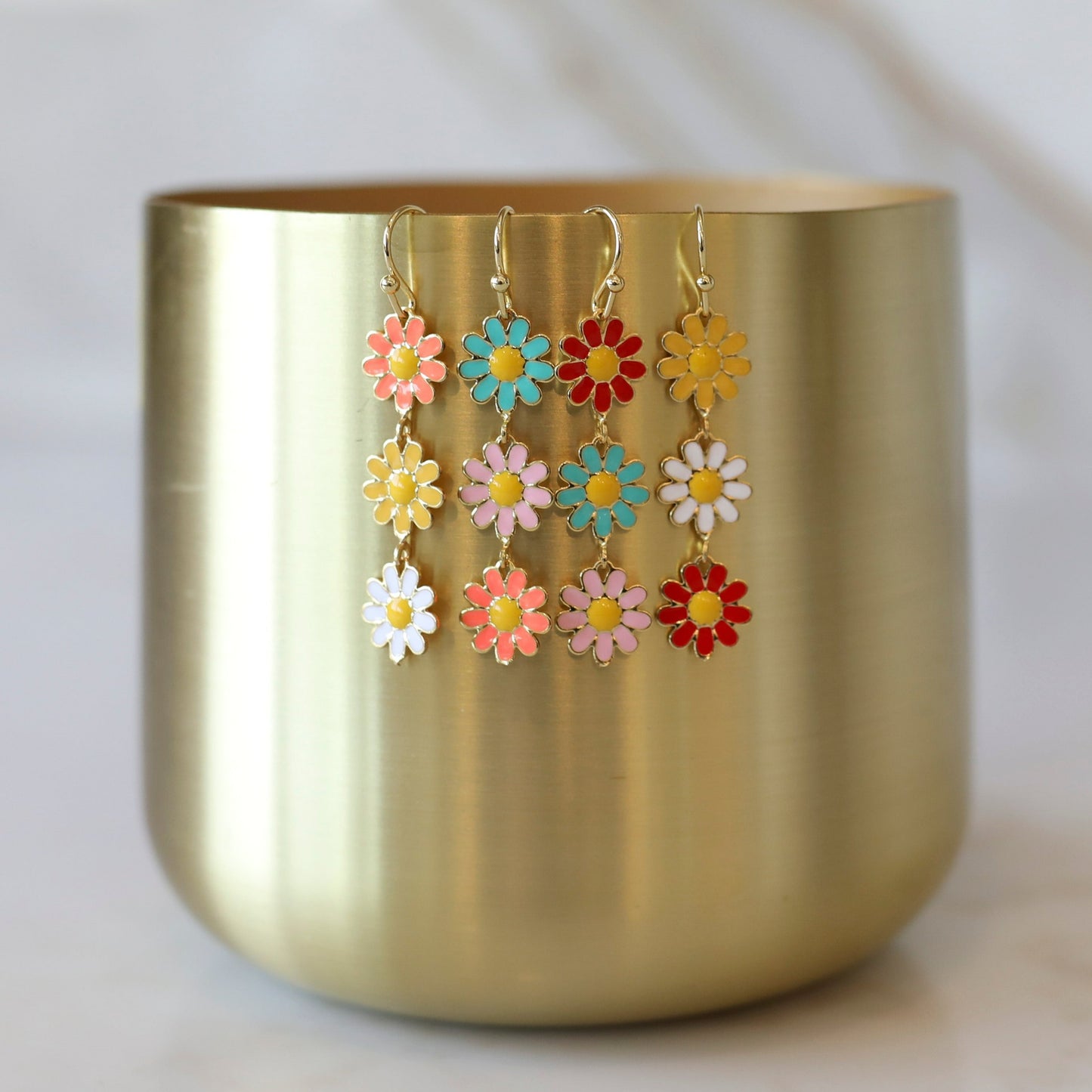 Triple Daisy Enamel Earrings