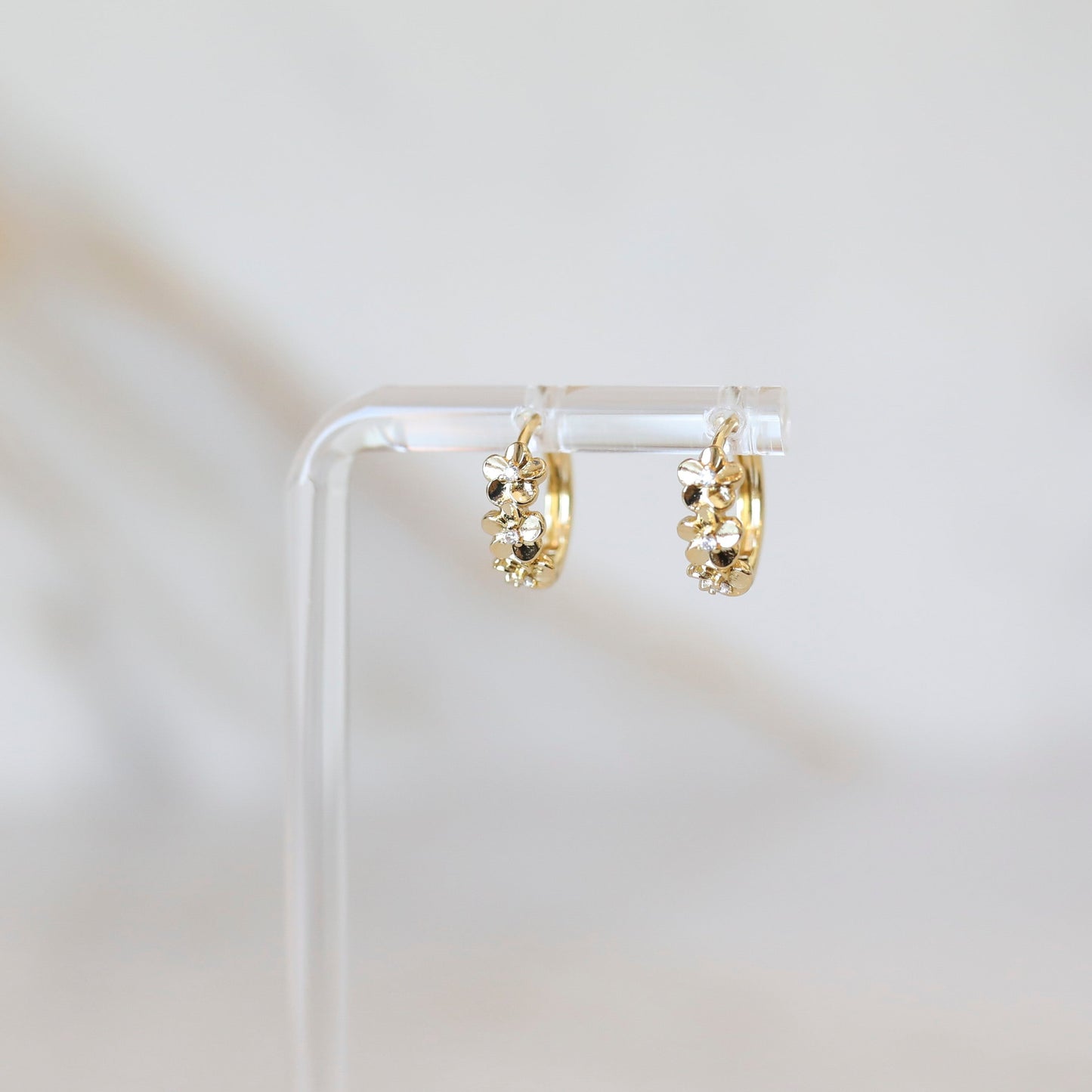 Dainty Huggie Hoop Earrings with Cubic Zirconia - Flowers