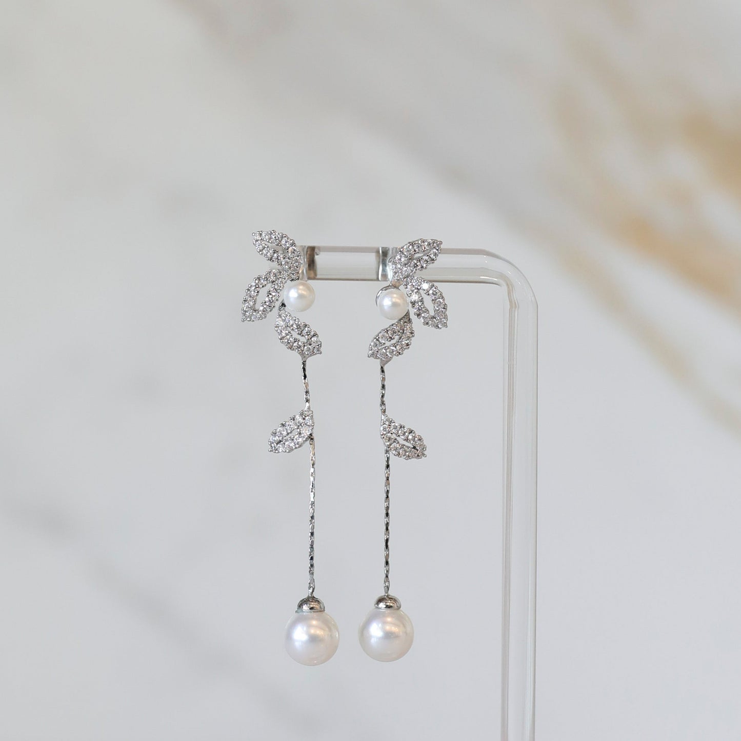 CZ Flower Drop Earrings in Silver