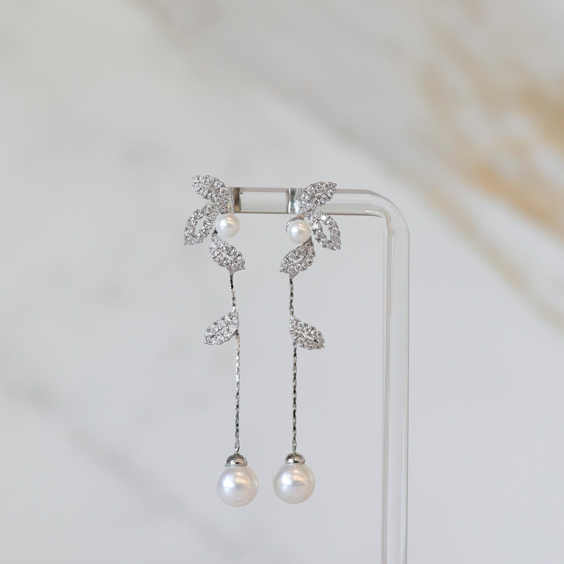 CZ Flower Drop Earrings in Silver