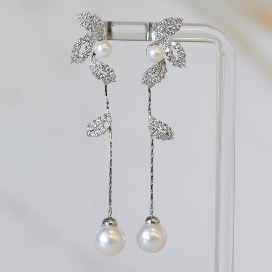 CZ Flower Drop Earrings in Silver