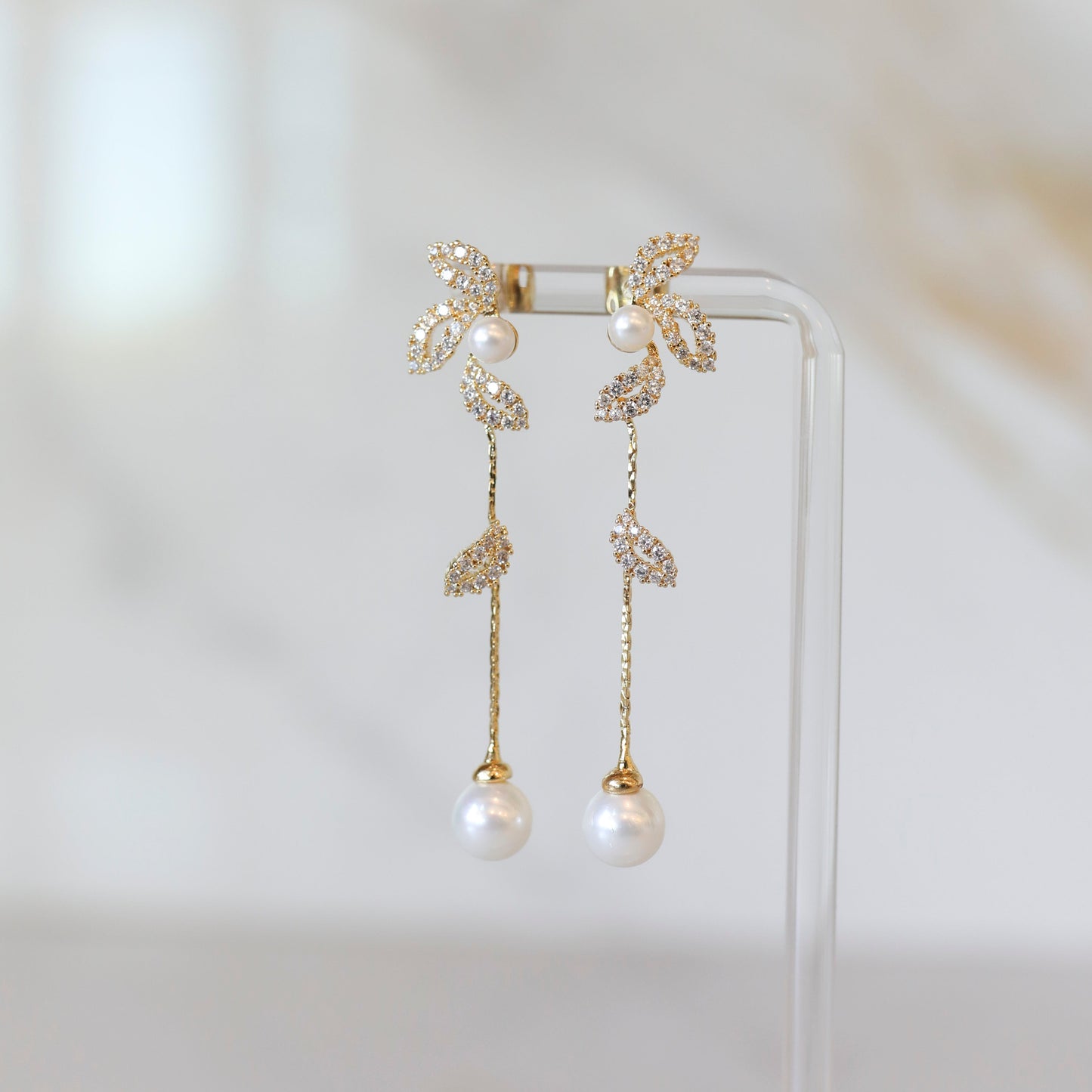 CZ Flower Drop Earrings in Gold