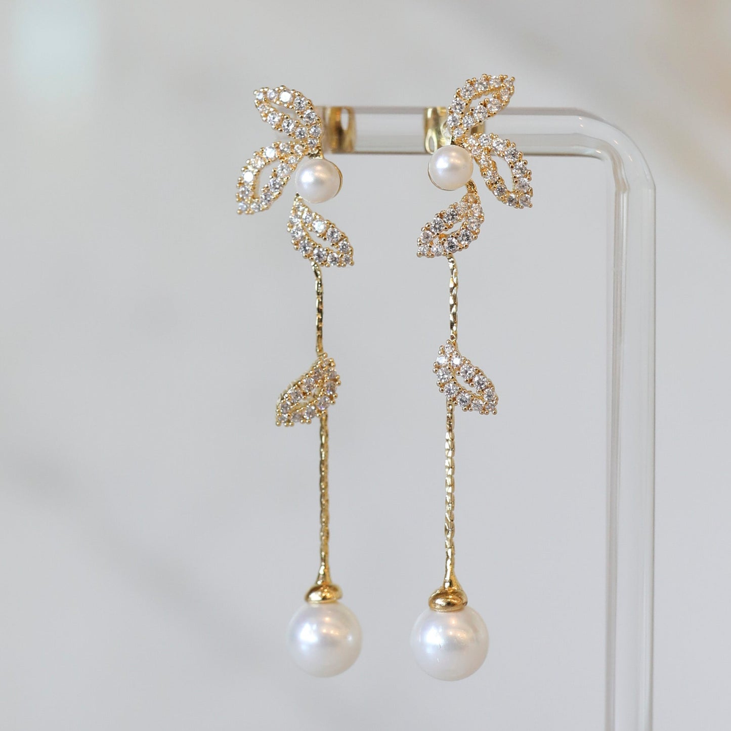 CZ Flower Drop Earrings in Gold