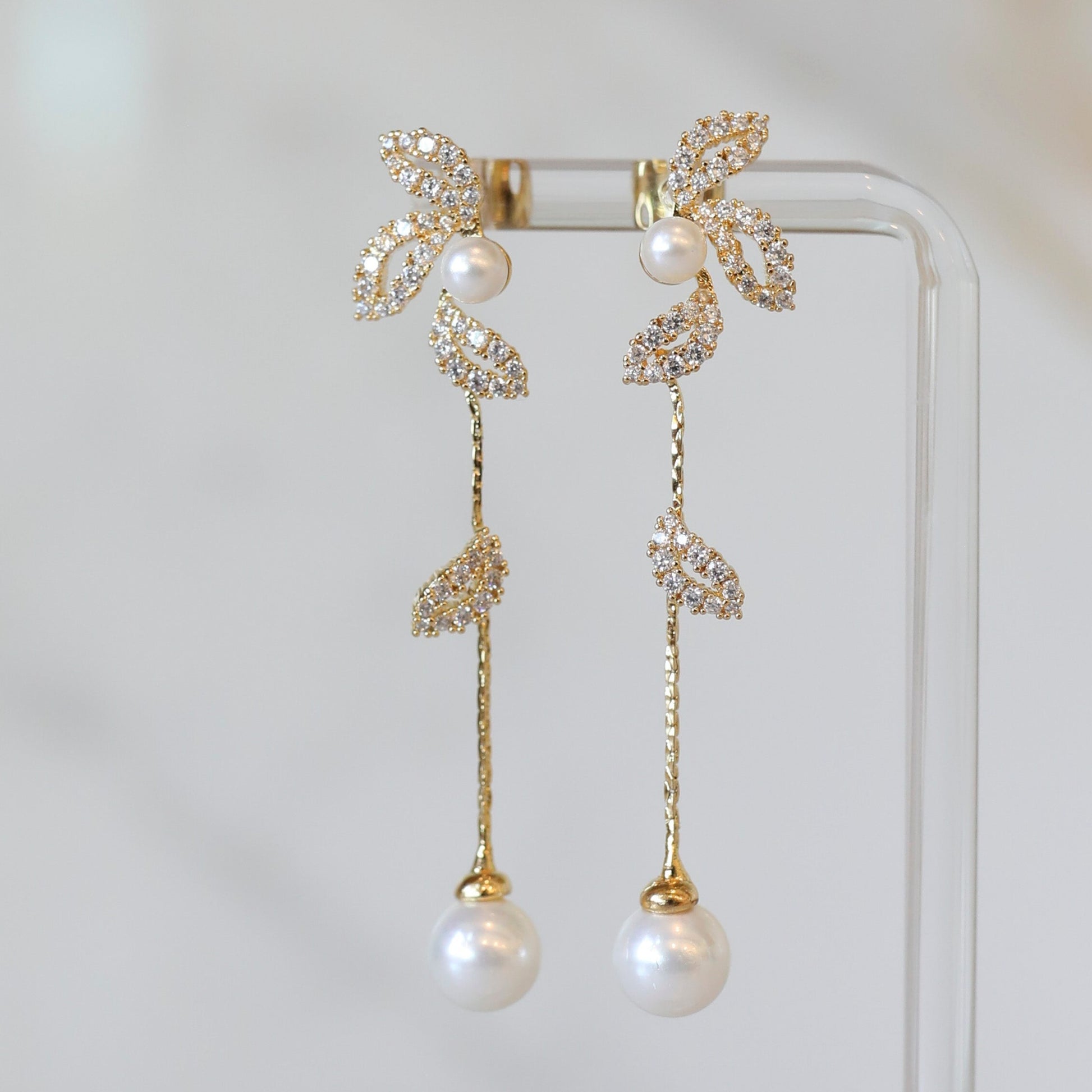 CZ Flower Drop Earrings in Gold