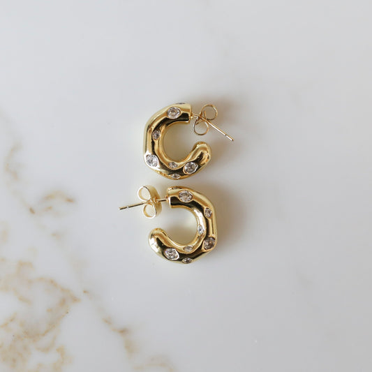 Bezeled Freeform Hoops | Cubic Zirconia
