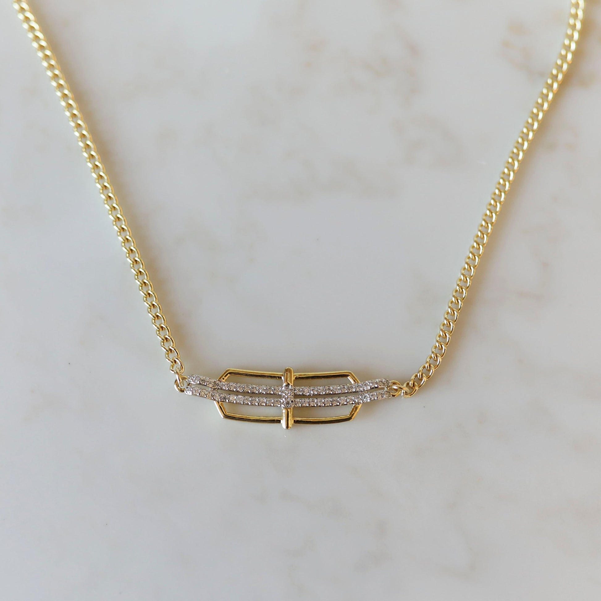 Pave Horizontal Cross Layering Necklace