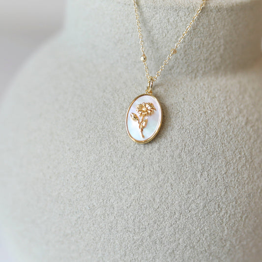 Birth Month Flower Necklace | Mother of Pearl