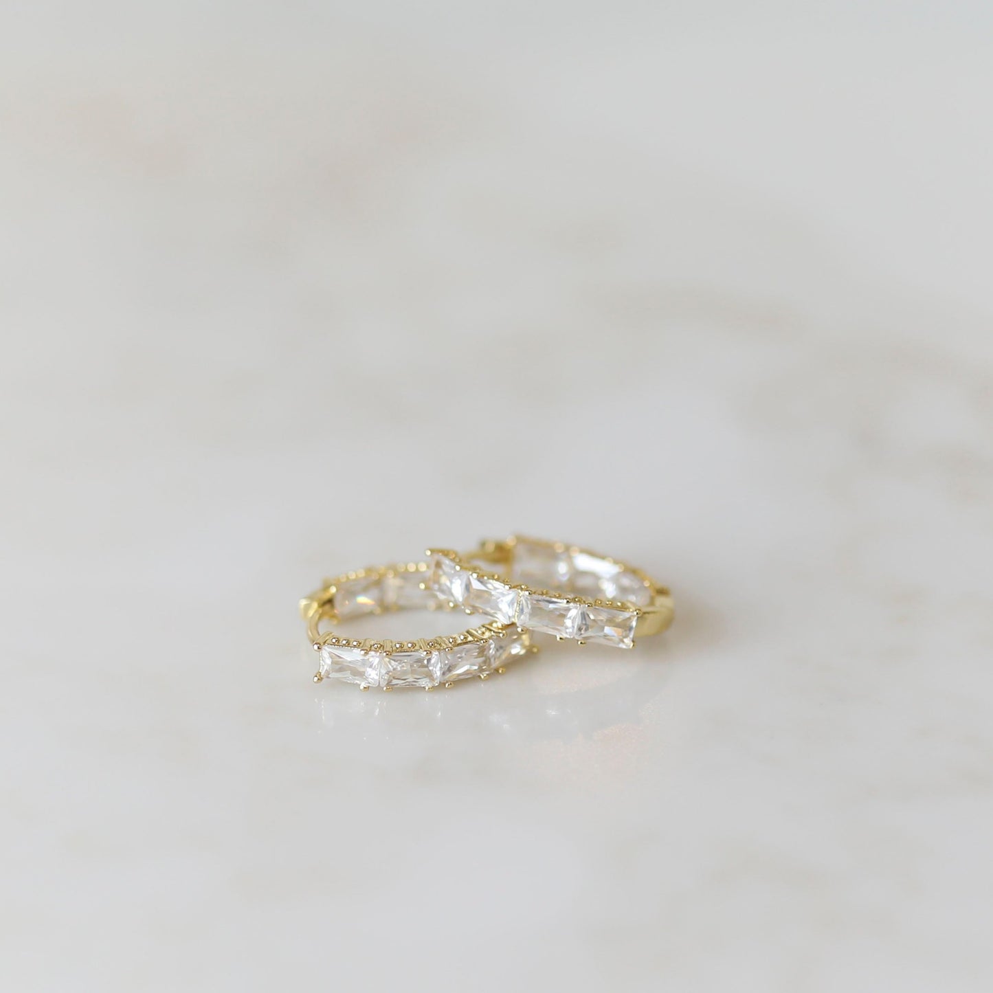 Oval Baguette Hoop Earrings in Gold