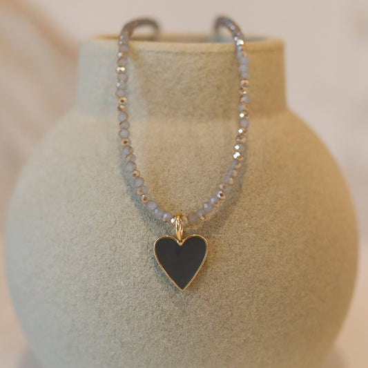 Smokey Grey Heart Necklace