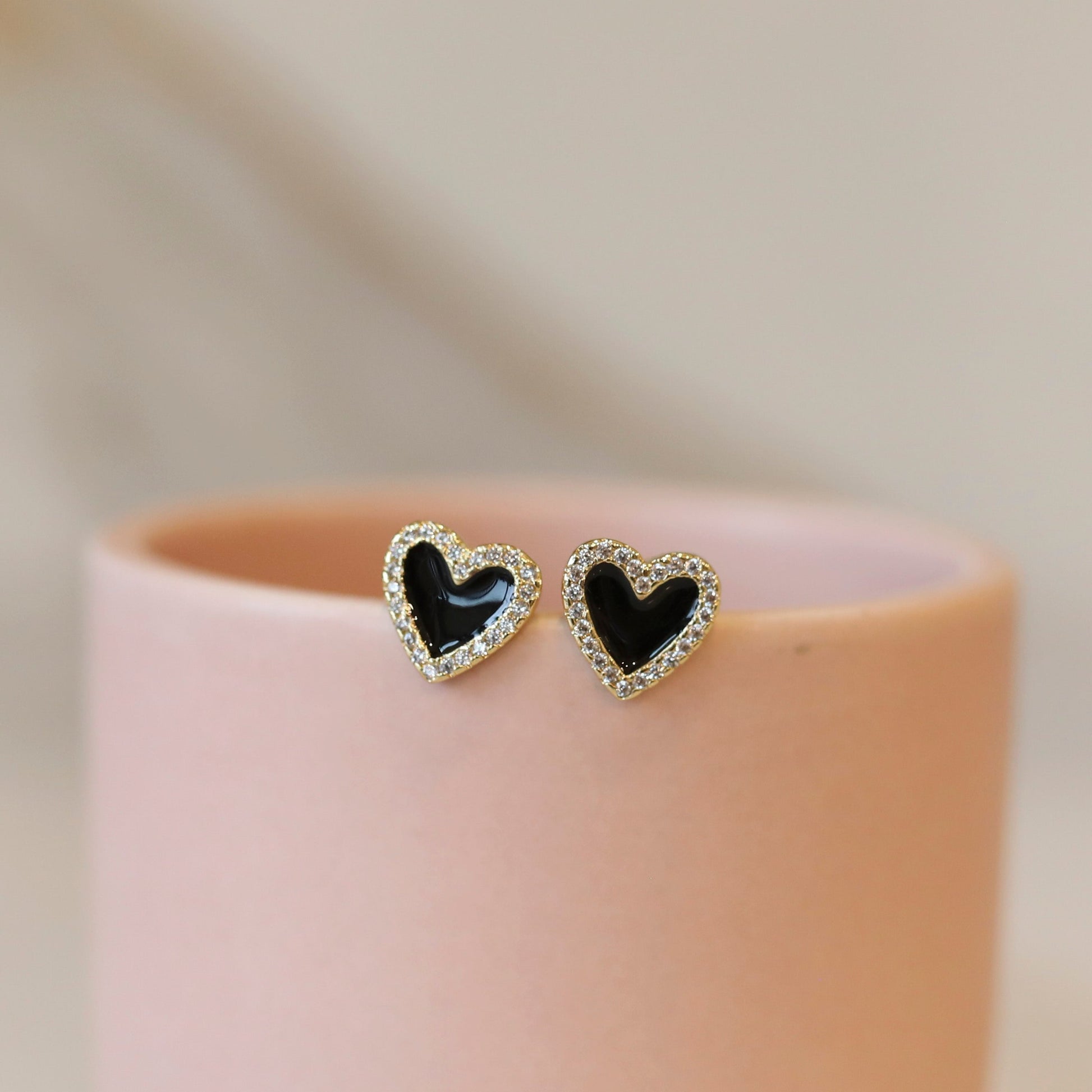 Pave Enamel Heart Studs