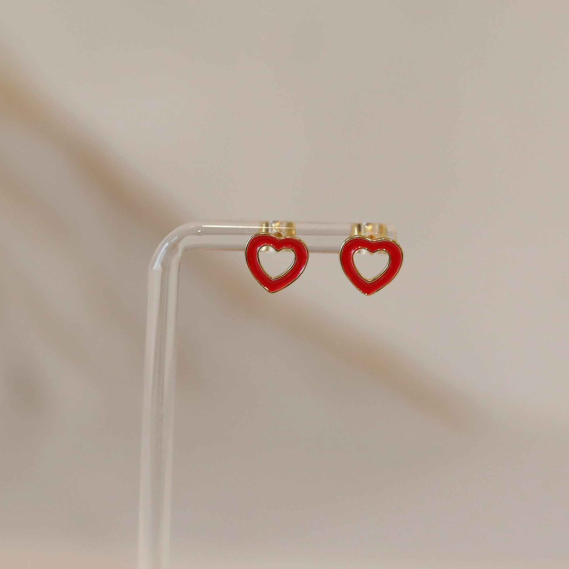 Red Hollow Heart Studs