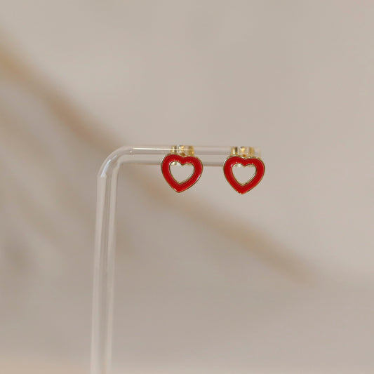 Red Hollow Heart Studs