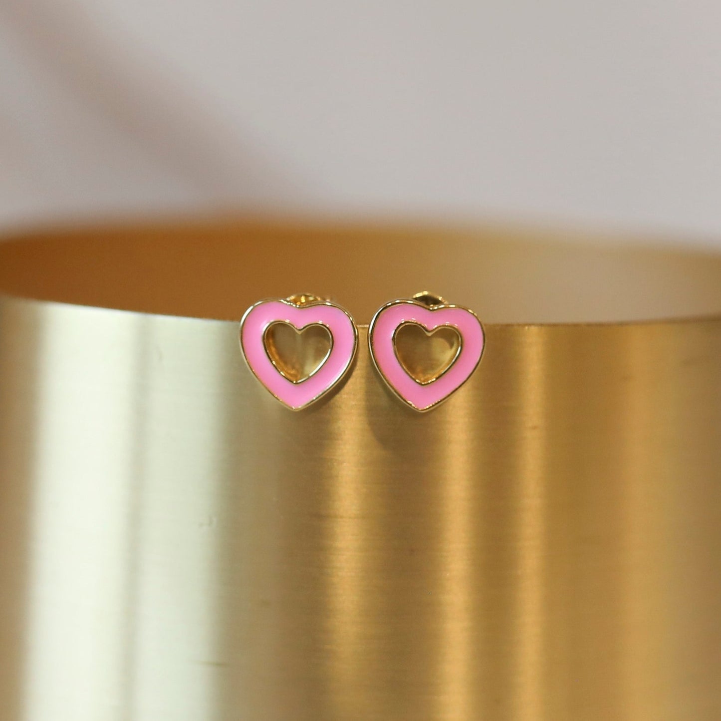 Pink Hollow Heart Studs