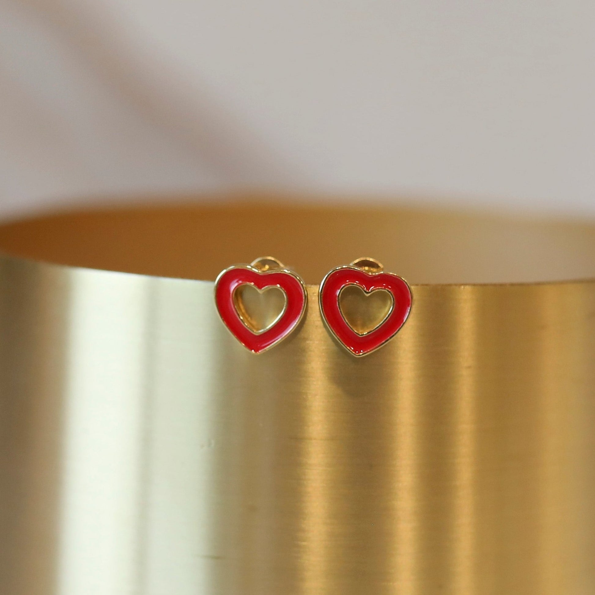 Red Hollow Heart Studs