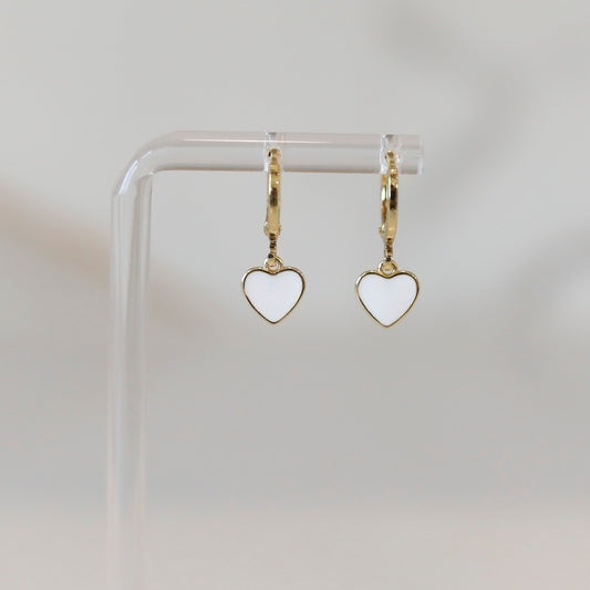 White Enamel Heart Hoops