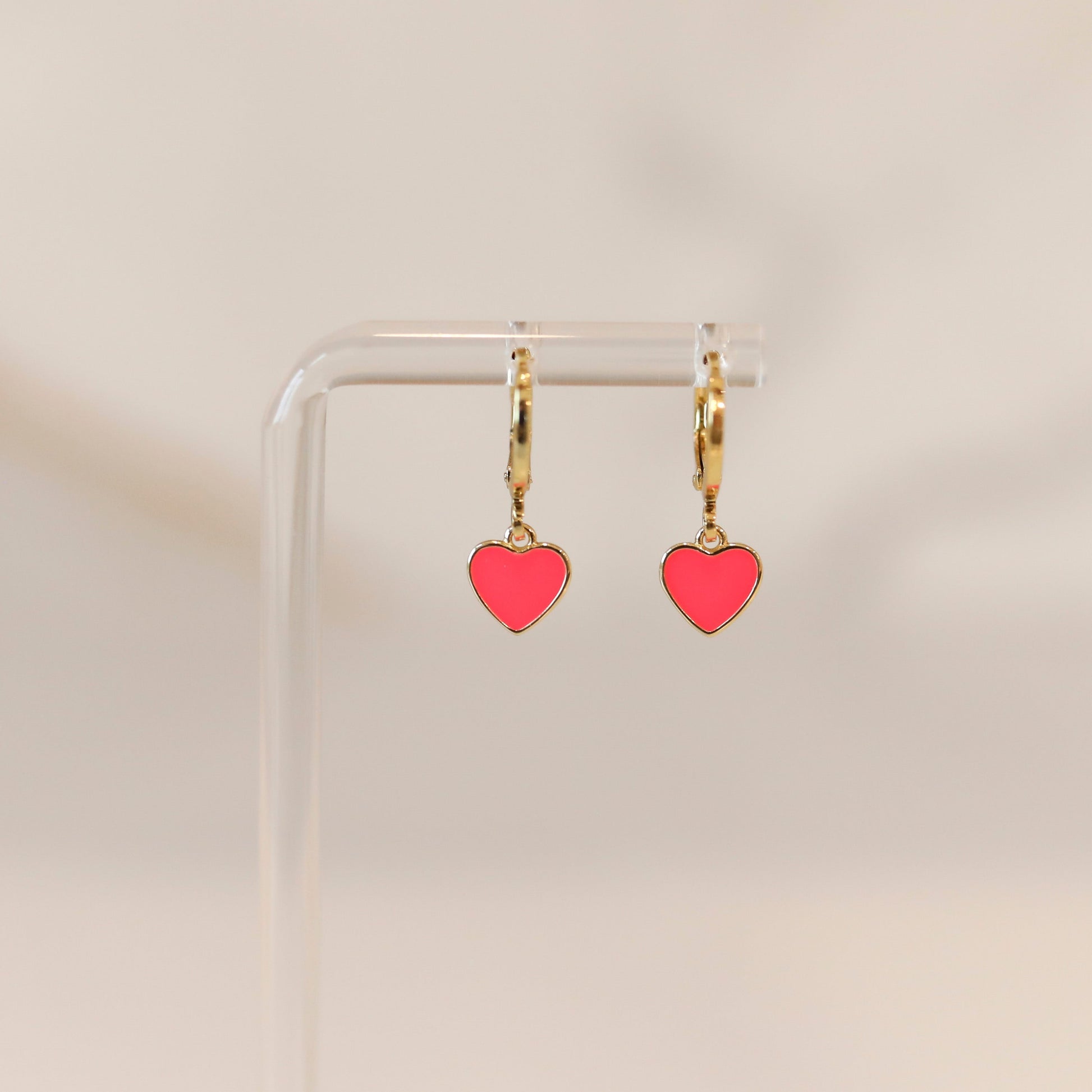 Hot Pink Enamel Heart Hoops