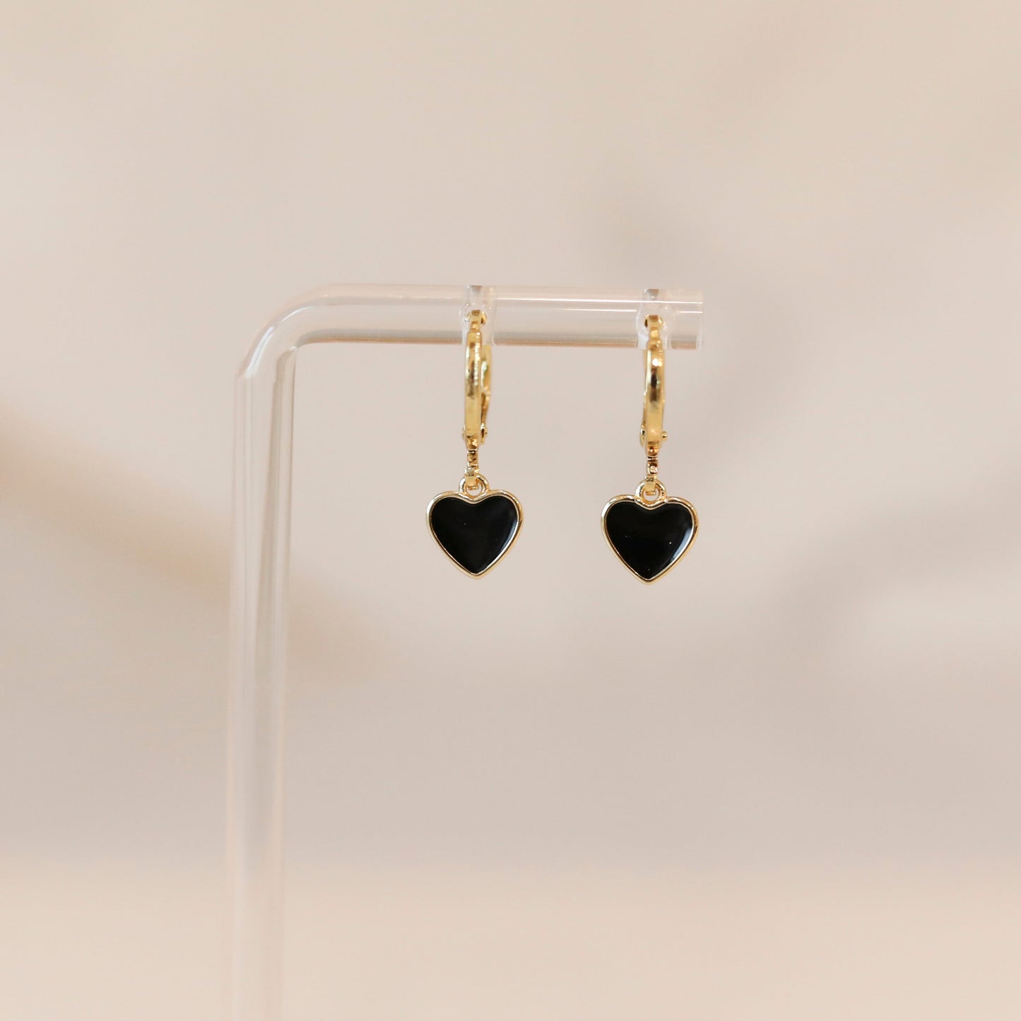 Black Enamel Heart Hoops