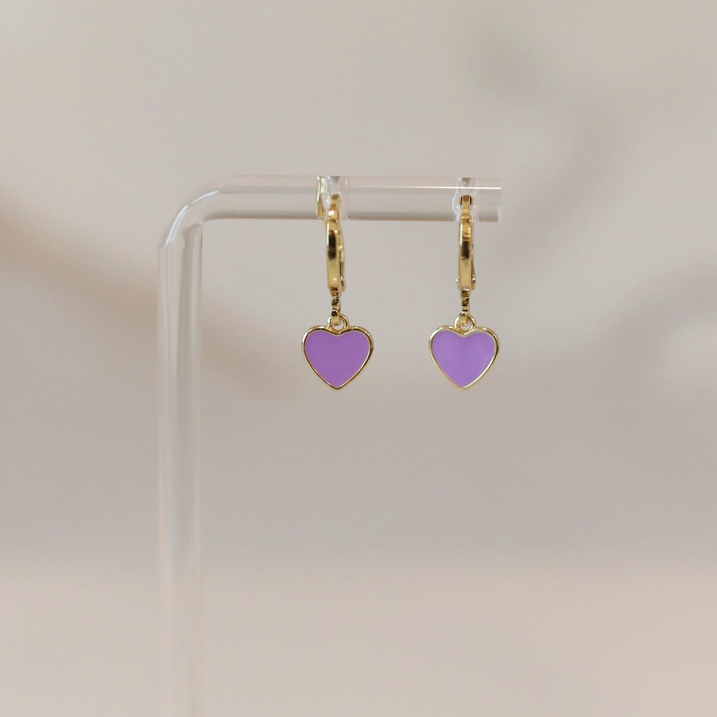 Purple Enamel Heart Hoops