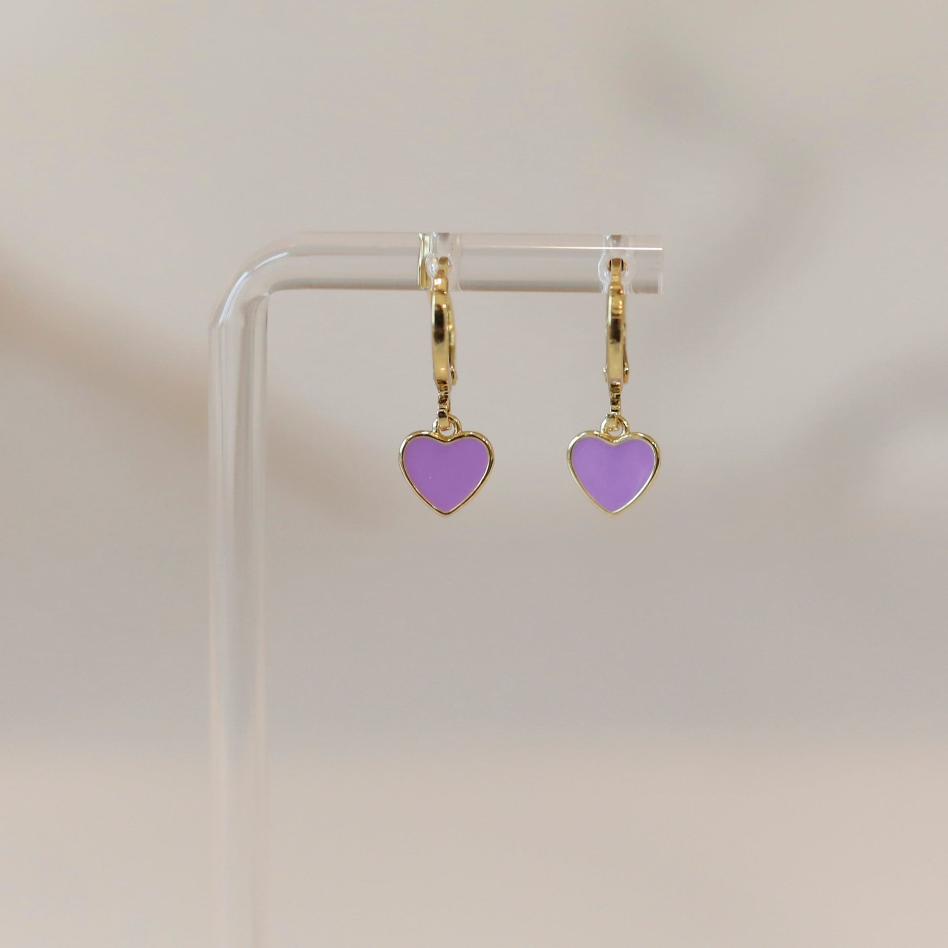 Purple Enamel Heart Hoops