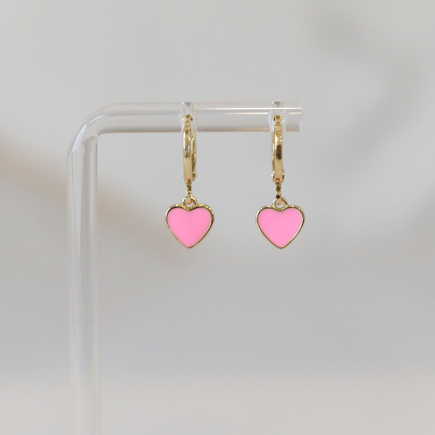 Light Pink Enamel Heart Hoops