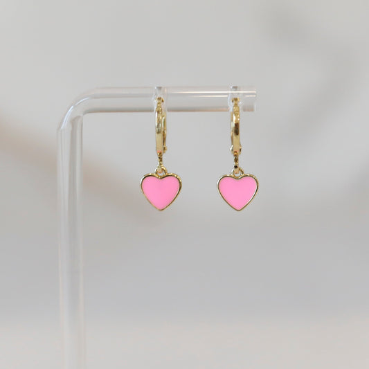 Light Pink Enamel Heart Hoops