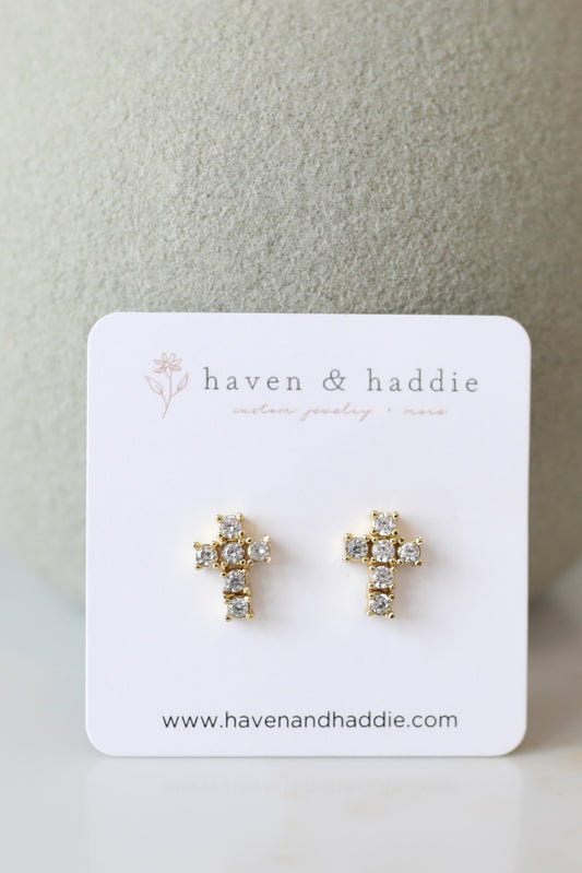 Bezeled Cross Studs | Cubic Zirconia