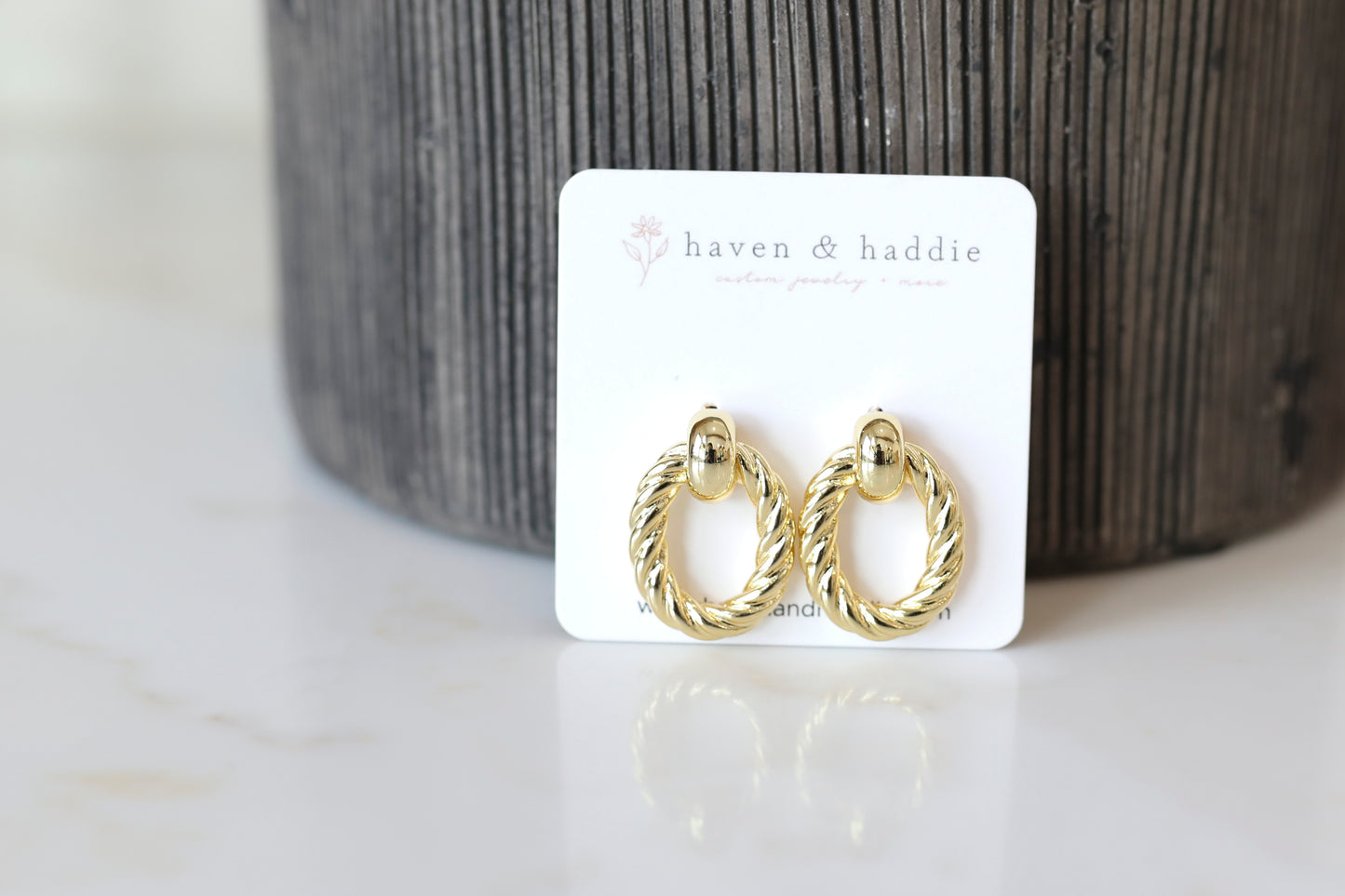 Double Textured Hoop Stud in Gold