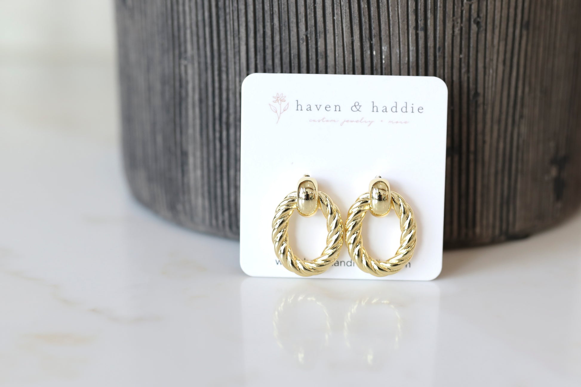 Double Textured Hoop Stud in Gold