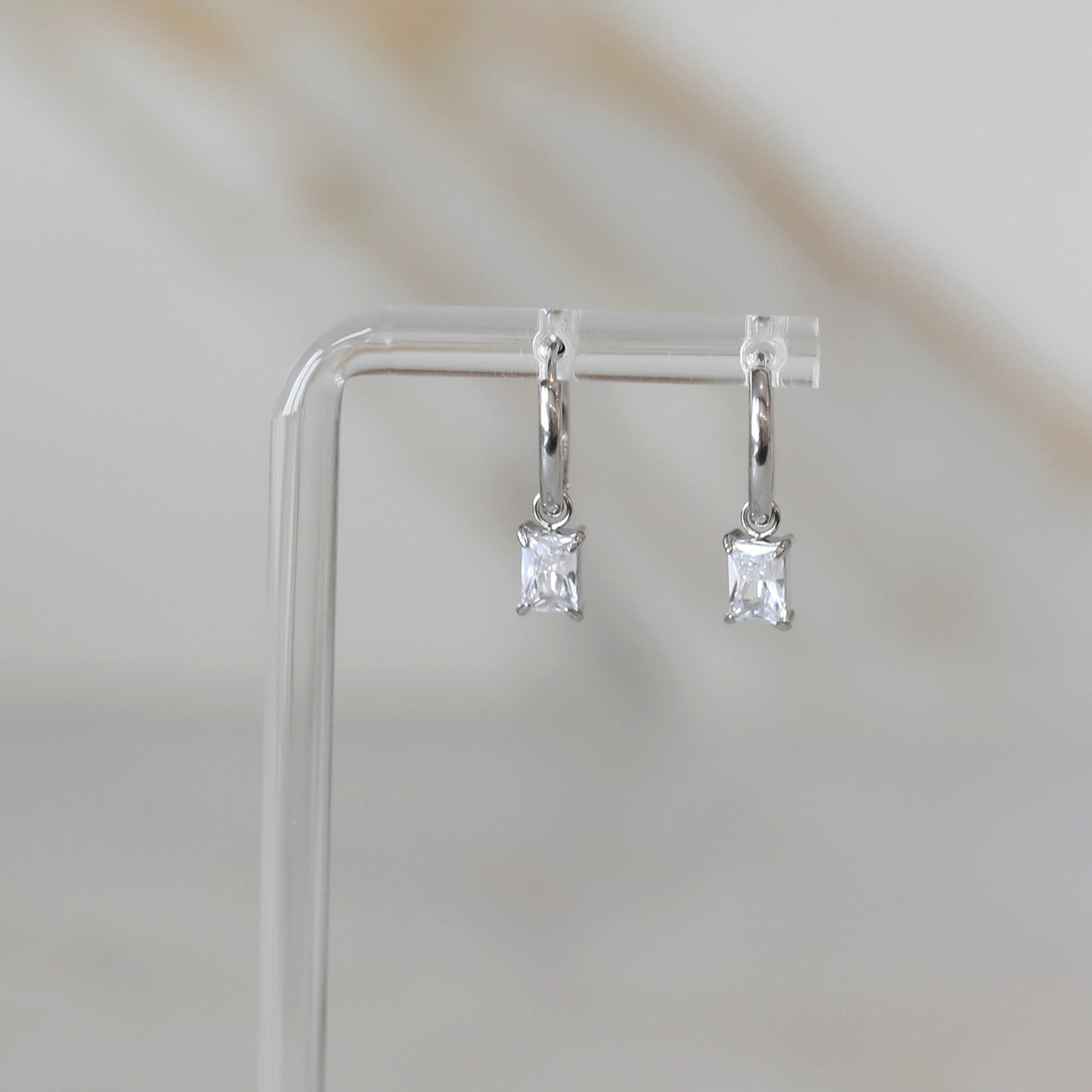 CZ Drop Huggie Hoops in Silver