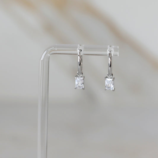 CZ Drop Huggie Hoops in Silver