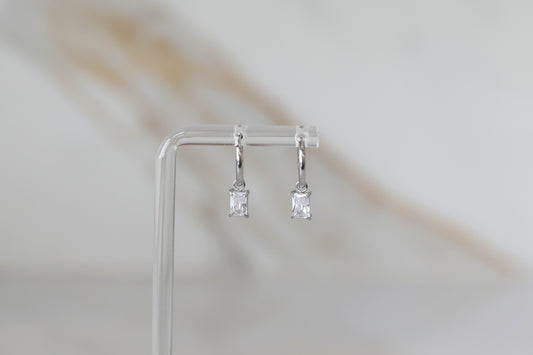 CZ Drop Huggie Hoops in Silver