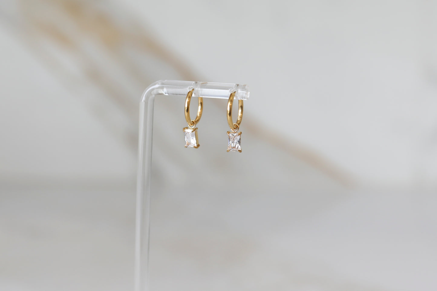 CZ Drop Huggie Hoops in Gold