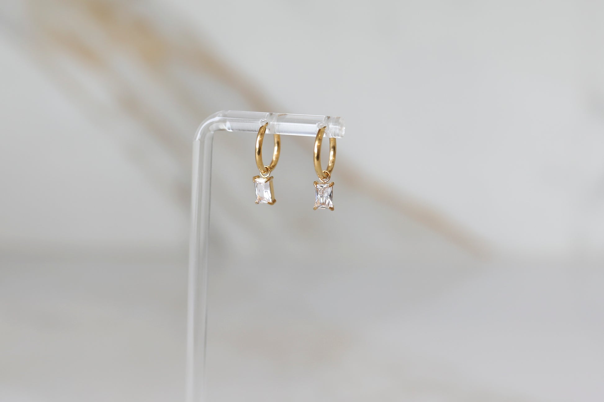 CZ Drop Huggie Hoops in Gold