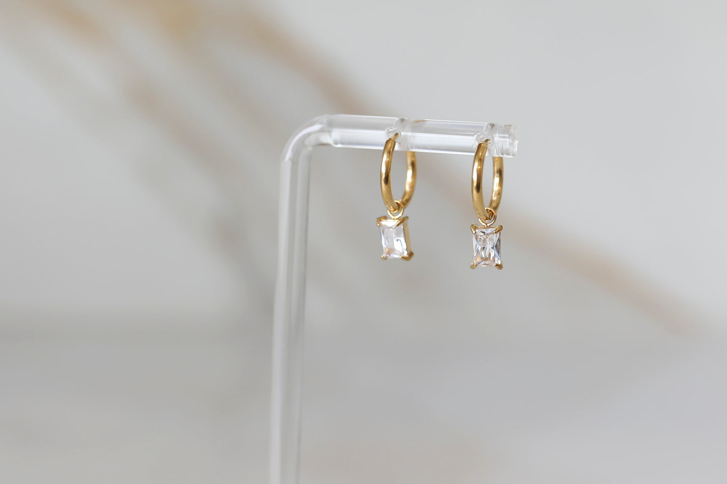 CZ Drop Huggie Hoops in Gold