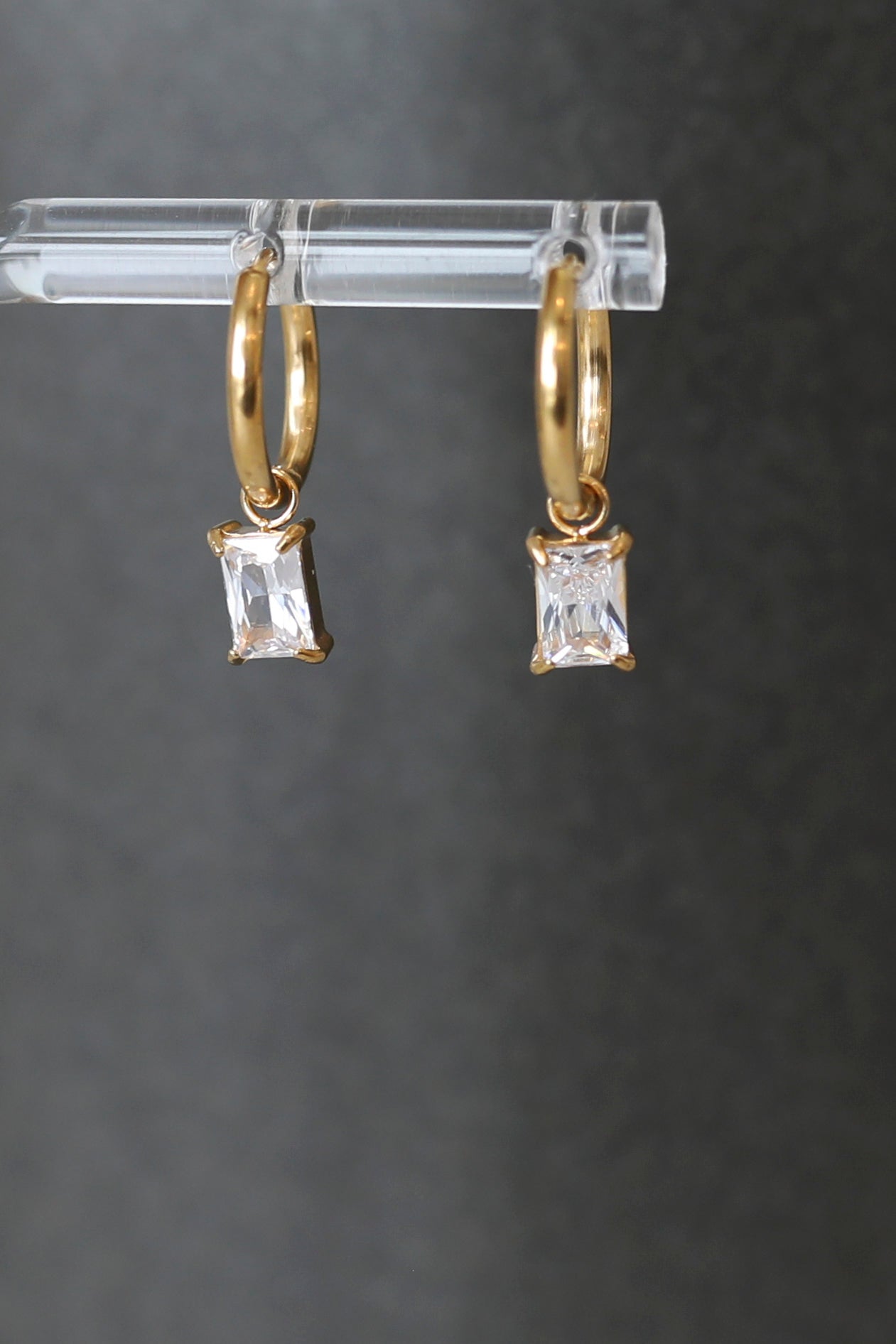 CZ Drop Huggie Hoops in Gold