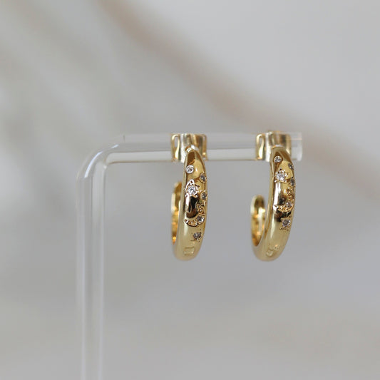 Crescent Pave Hoop Earrings