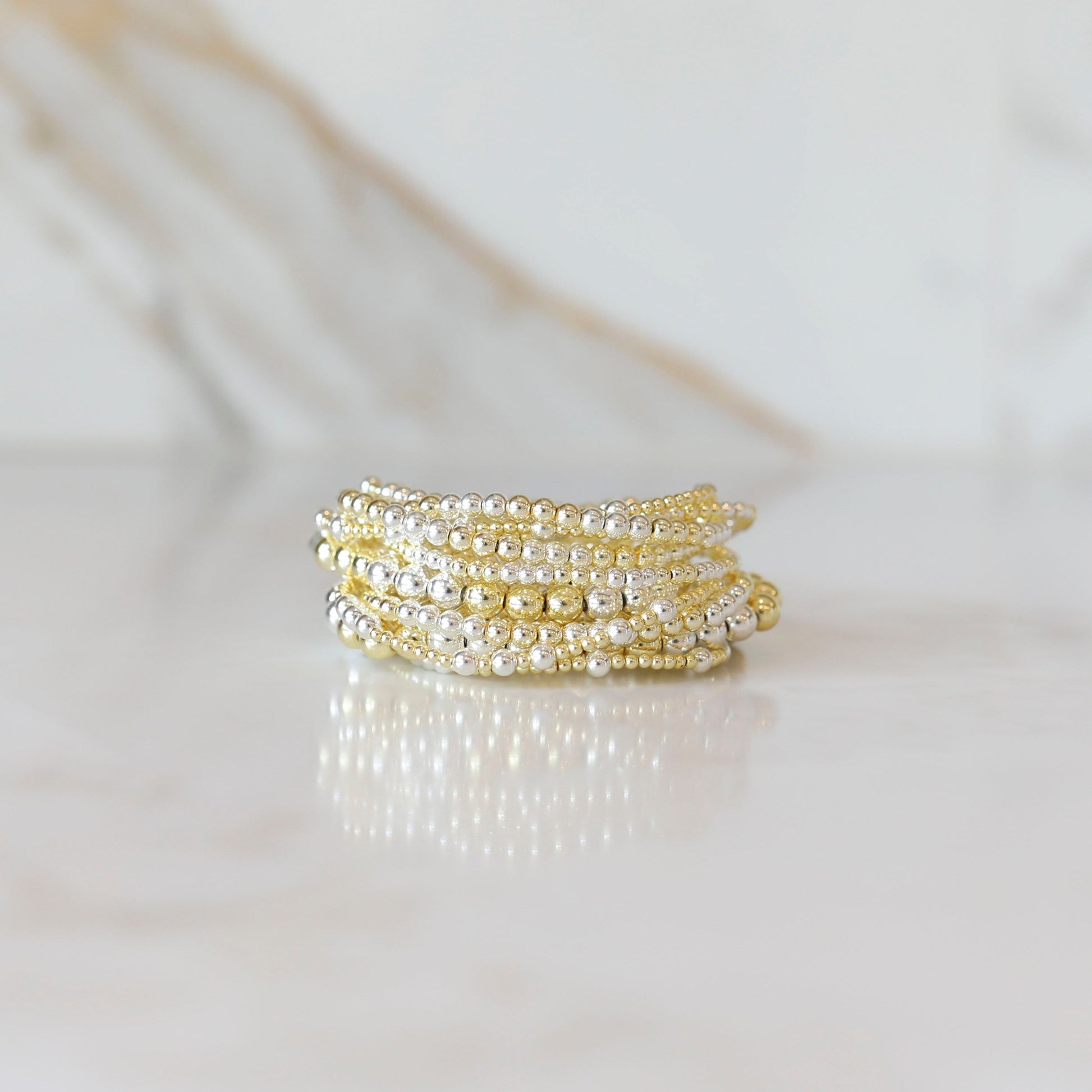 Everyday Stack Bracelets with Gold and Silver Hematite beads mixed