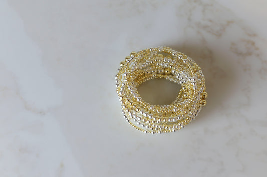 Everyday Stack Bracelets with Gold and Silver Hematite beads mixed