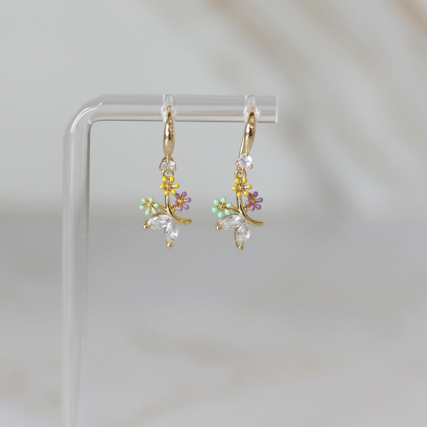 Flower Bouquet Charm Earrings on a CZ French Wire