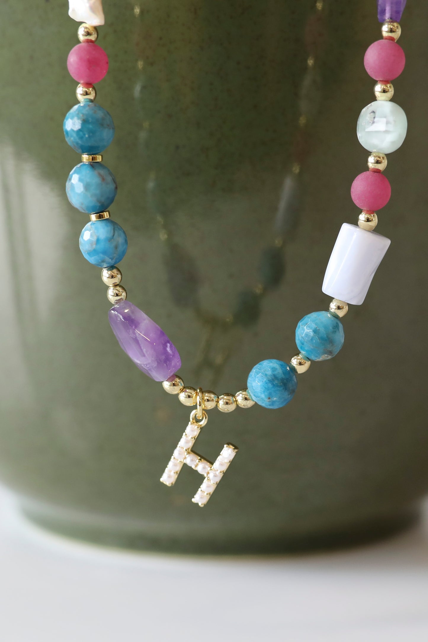 Multi Gemstone Initial Necklace