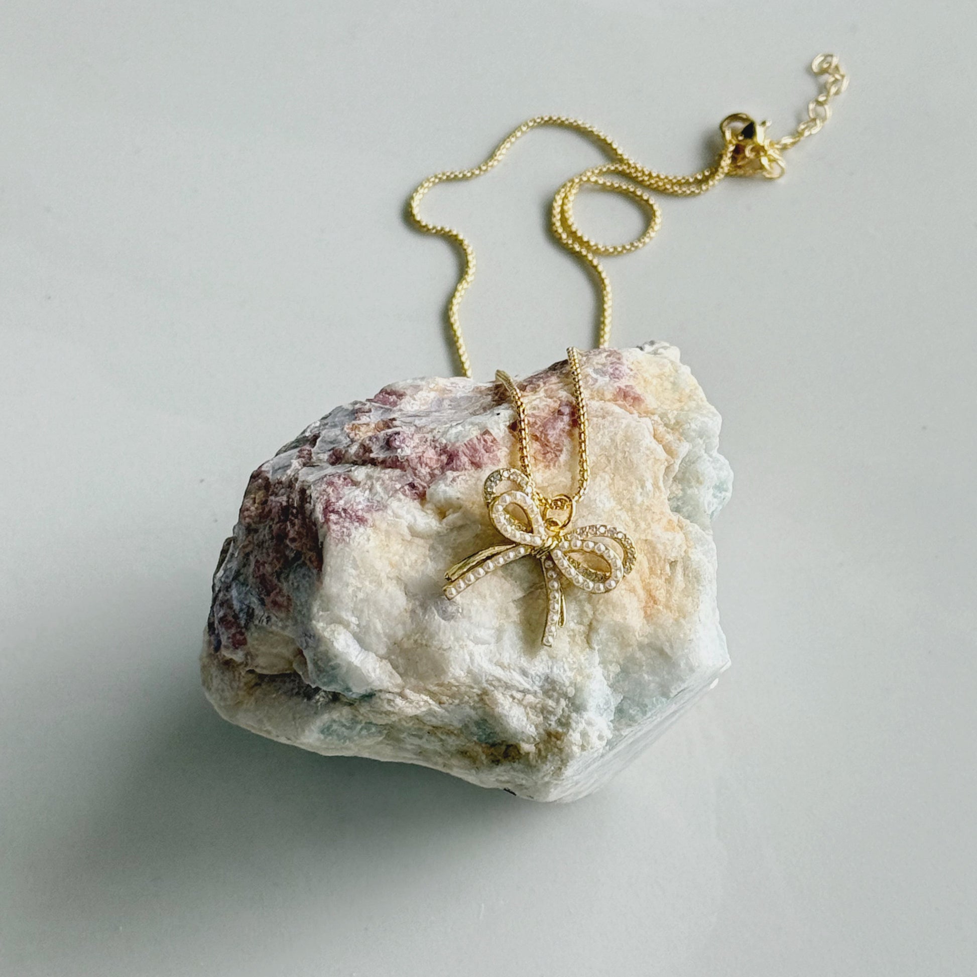 Pave + Pearl Bow Necklace