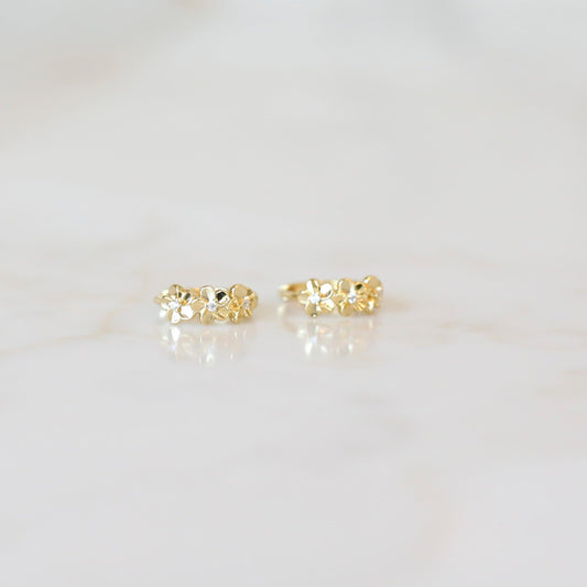 Gold flower huggie hoop earrings