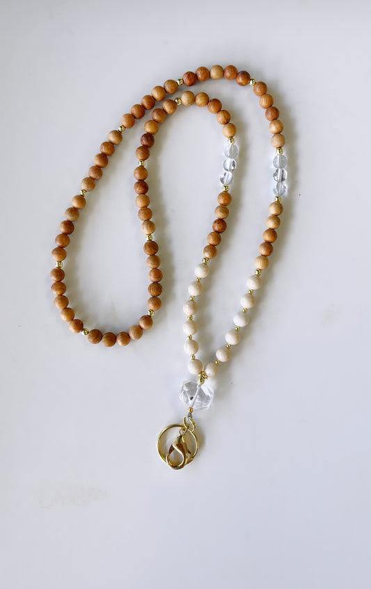 Teacher Lanyard | Wood + Crystal Quartz